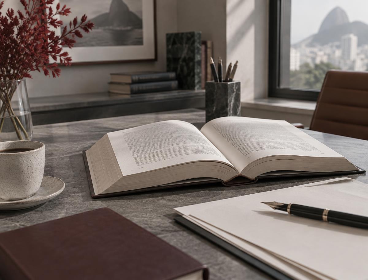Mesa de estudo em composição editorial